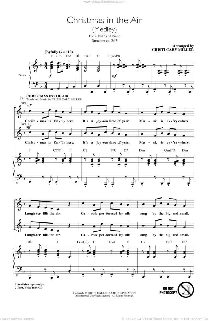 Christmas In The Air (Medley) sheet music for choir (2-Part) by Cristi Cary Miller, intermediate duet