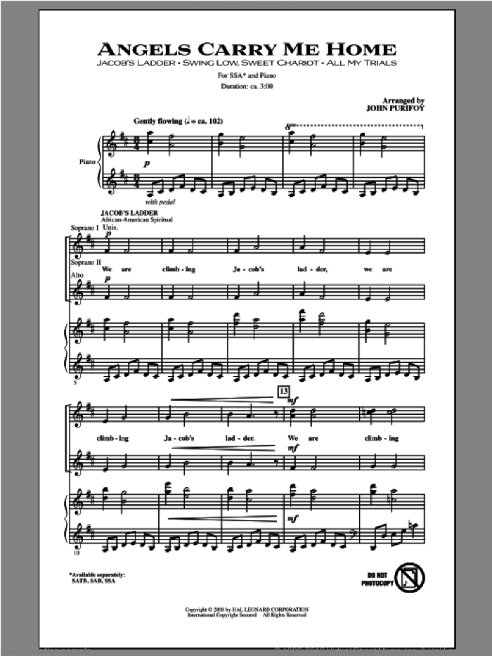 Angels Carry Me Home (Medley) sheet music for choir (SSA: soprano, alto) by John Purifoy, intermediate skill level