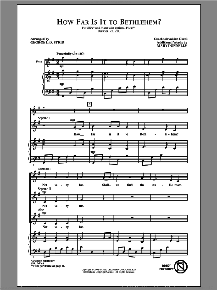 How Far Is It To Bethlehem? sheet music for choir (SSA: soprano, alto) by Mary Donnelly and George L.O. Strid, intermediate skill level