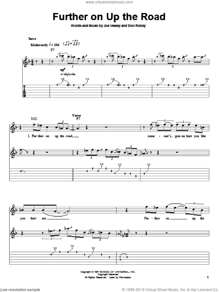 Further On Up The Road sheet music for guitar (tablature, play-along) by Bobby 'Blue' Bland, Jeff Beck, Don Robey and Joe Veasey, intermediate skill level