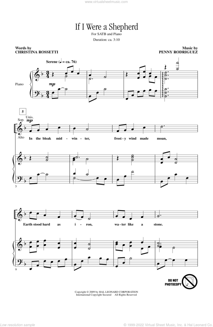 If I Were A Shepherd sheet music for choir (SATB: soprano, alto, tenor, bass) by Penny Rodriguez, intermediate skill level