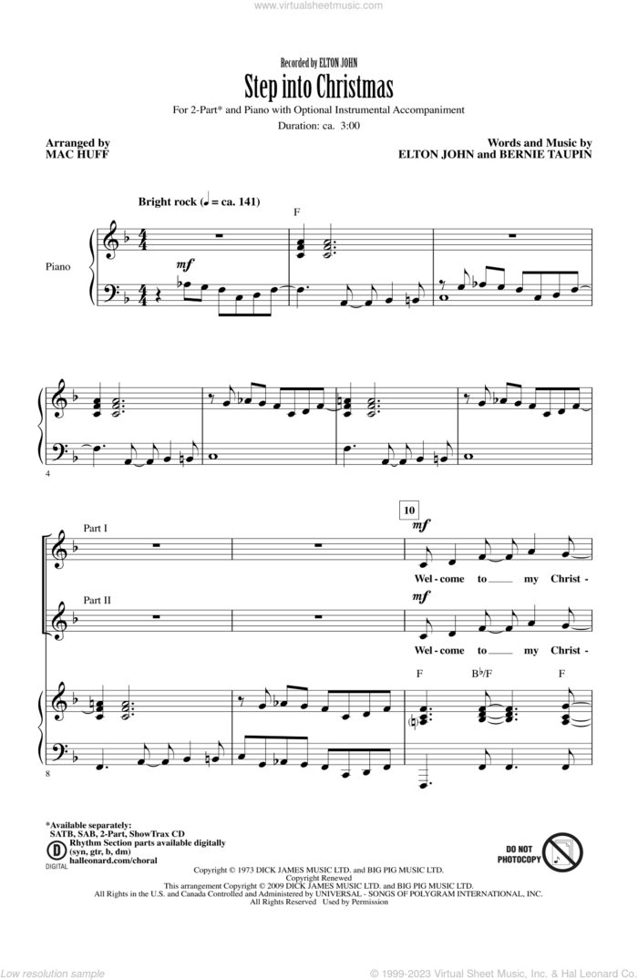 Step Into Christmas sheet music for choir (2-Part) by Mac Huff and Elton John, intermediate duet
