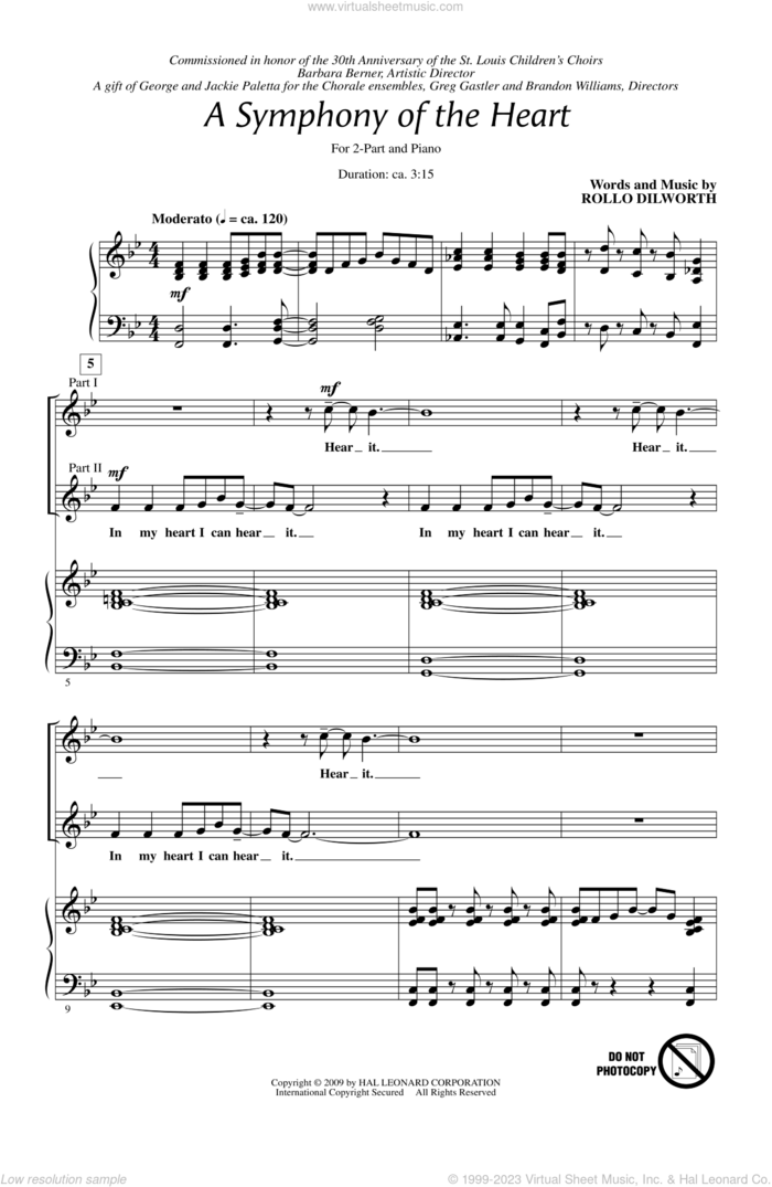 A Symphony Of The Heart sheet music for choir (2-Part) by Rollo Dilworth, intermediate duet