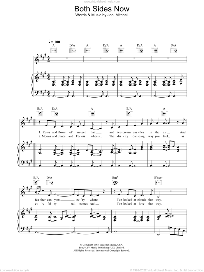 Both Sides Now sheet music for voice, piano or guitar by Hayley Westenra and Joni Mitchell, intermediate skill level