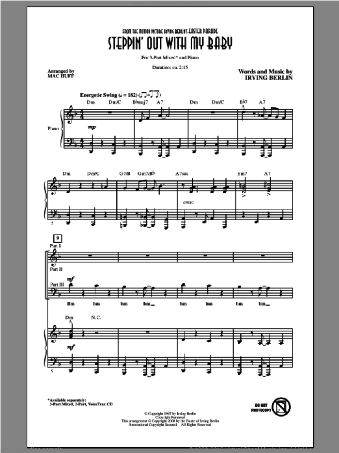 Steppin' Out With My Baby sheet music for choir (3-Part Mixed) by Irving Berlin and Mac Huff, intermediate skill level