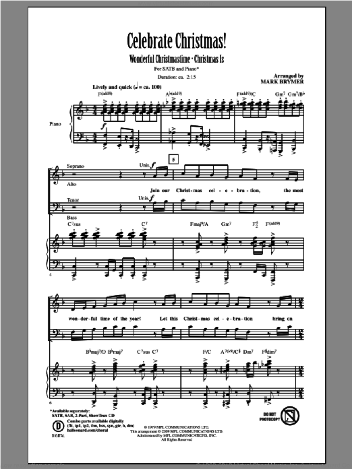 Celebrate Christmas! (Medley) sheet music for choir (SATB: soprano, alto, tenor, bass) by Mark Brymer, intermediate skill level