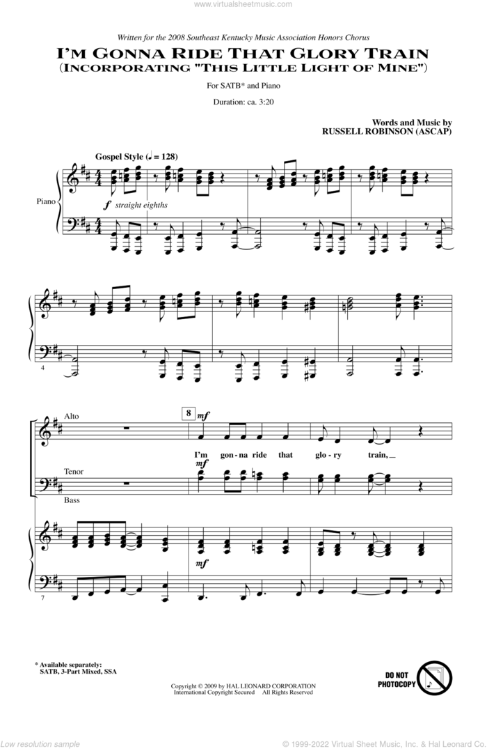 I'm Gonna Ride That Glory Train sheet music for choir (SATB: soprano, alto, tenor, bass) by Russell Robinson, intermediate skill level