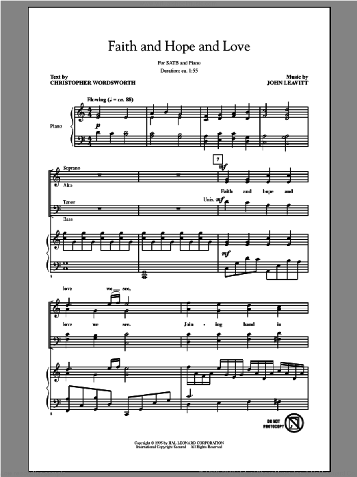 Faith And Hope And Love sheet music for choir (SATB: soprano, alto, tenor, bass) by John Leavitt, intermediate skill level