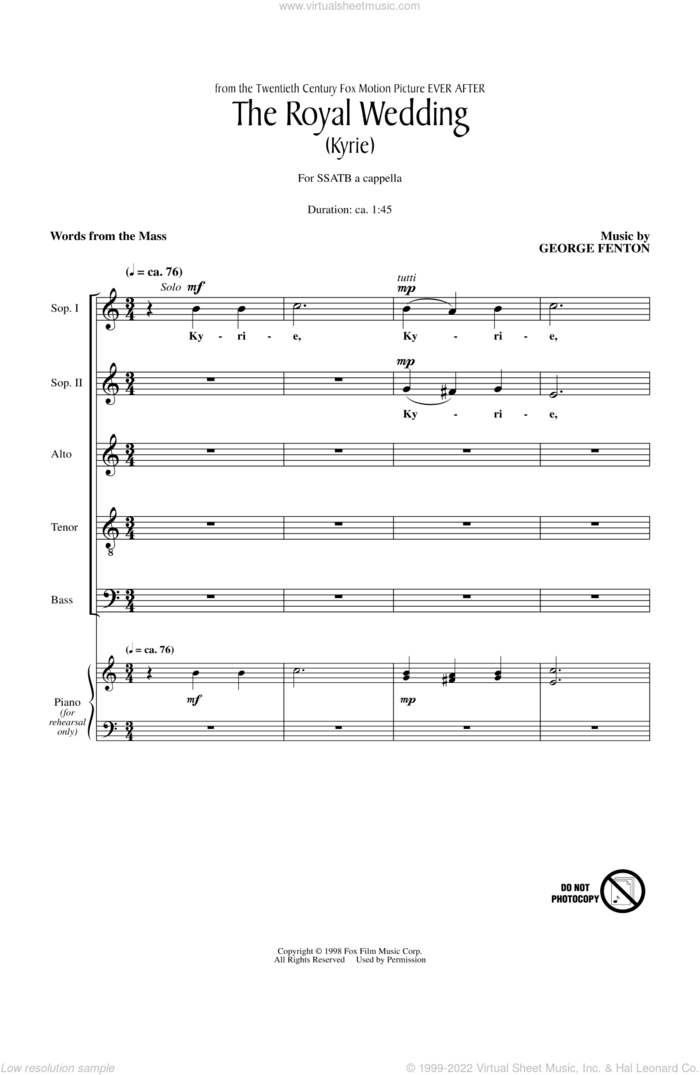 The Royal Wedding (Kyrie) sheet music for choir (SSATB) by George Fenton, intermediate skill level
