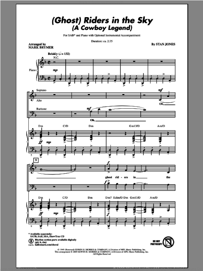 (Ghost) Riders In The Sky (A Cowboy Legend) sheet music for choir (SAB: soprano, alto, bass) by Mark Brymer, intermediate skill level