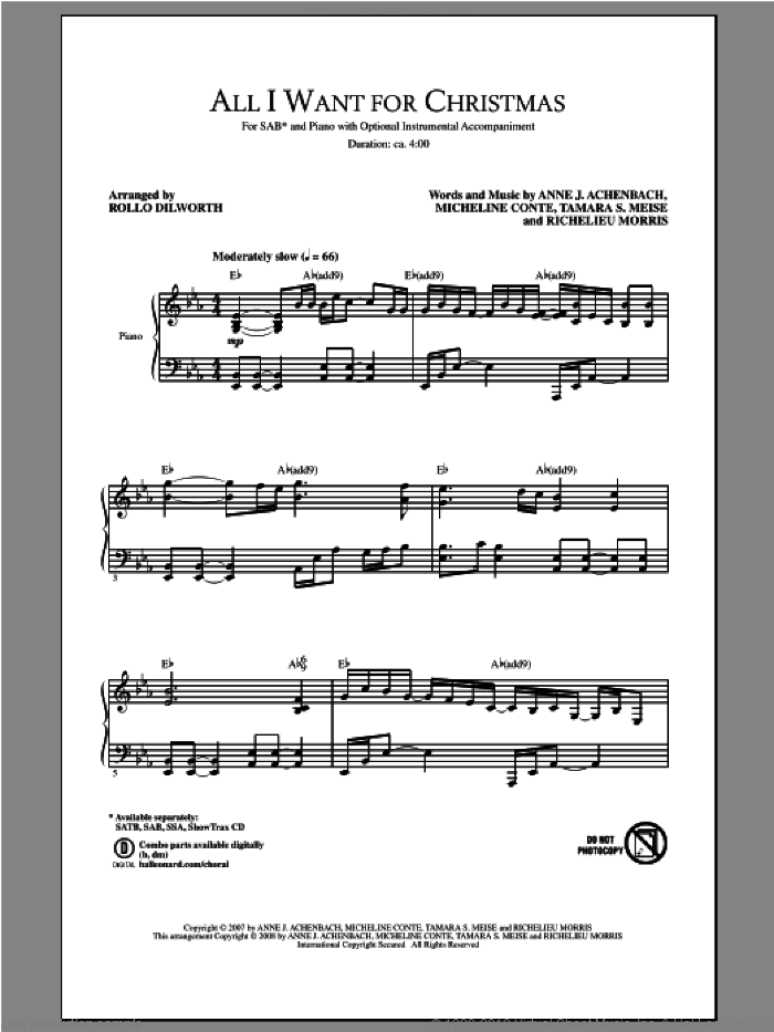 All I Want For Christmas sheet music for choir (SAB: soprano, alto, bass) by Rollo Dilworth, intermediate skill level
