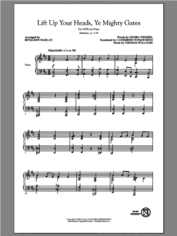 Lift Up Your Heads, Ye Mighty Gates sheet music for choir (SATB: soprano, alto, tenor, bass) by Benjamin Harlan, intermediate skill level