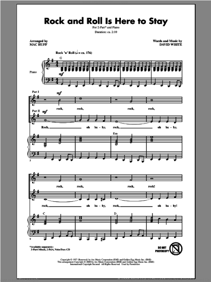 Rock And Roll Is Here To Stay sheet music for choir (2-Part) by Mac Huff, intermediate duet