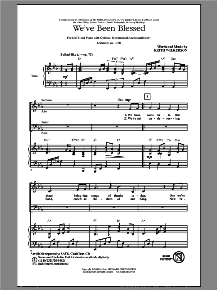 We've Been Blessed sheet music for choir (SATB: soprano, alto, tenor, bass) by Keith Wilkerson, intermediate skill level