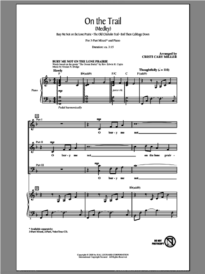On The Trail (Medley) sheet music for choir (3-Part Mixed) by Cristi Cary Miller, intermediate skill level
