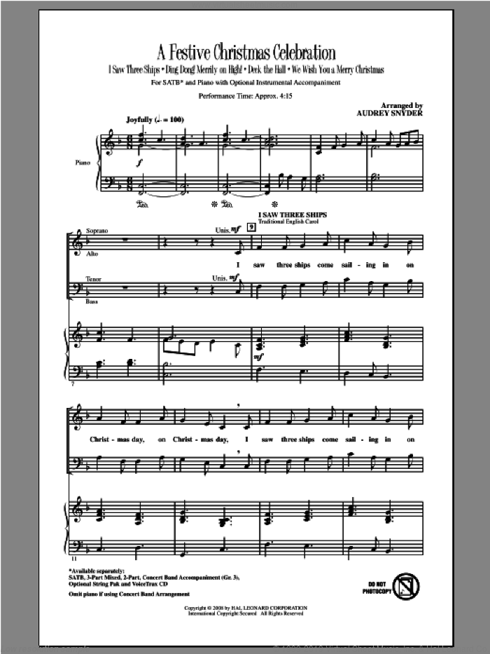 A Festive Christmas Celebration sheet music for choir (SATB: soprano, alto, tenor, bass) by Audrey Snyder, intermediate skill level