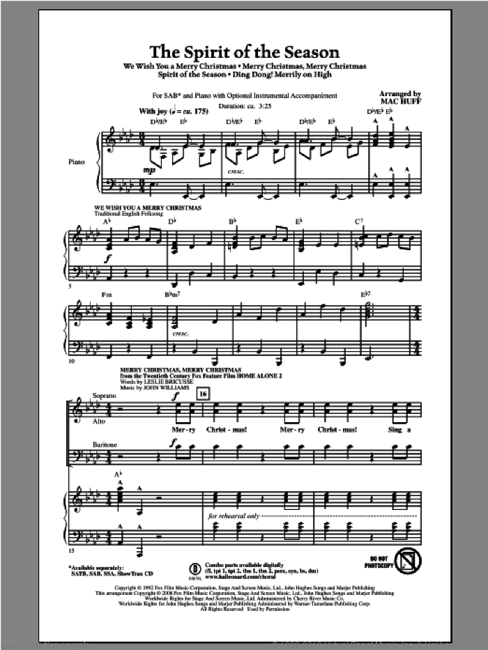The Spirit of the Season (Medley) sheet music for choir (SAB: soprano, alto, bass) by Mac Huff, intermediate skill level