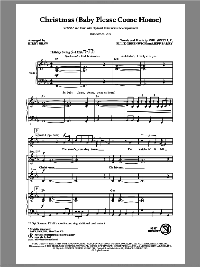 Christmas (Baby Please Come Home) sheet music for choir (SSA: soprano, alto) by Kirby Shaw, intermediate skill level