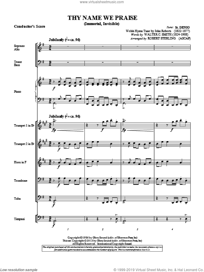 Thy Name We Praise (Immortal, Invisible) (COMPLETE) sheet music for orchestra/band (Brass) by Robert Sterling, intermediate skill level