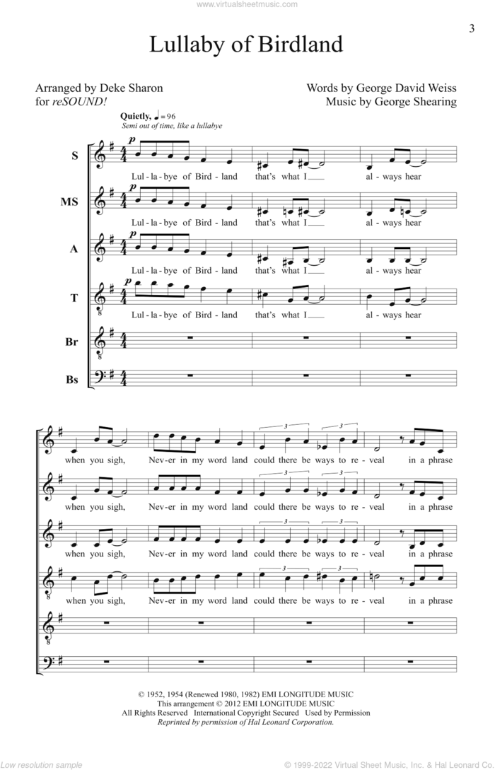 Lullaby Of Birdland sheet music for choir (SATB: soprano, alto, tenor, bass) by Deke Sharon, intermediate skill level