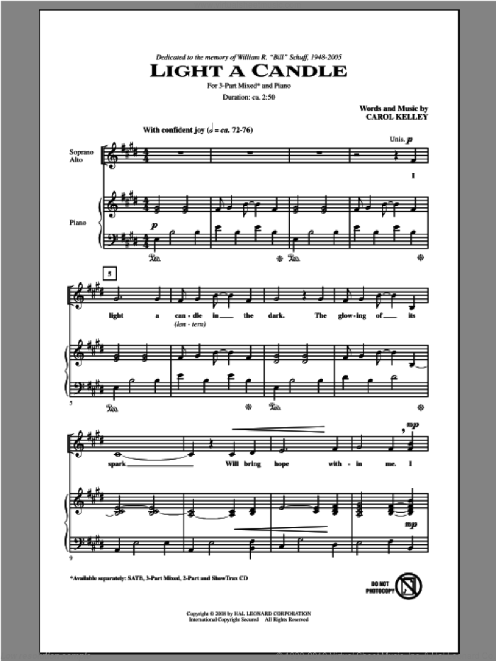 Light A Candle sheet music for choir (3-Part Mixed) by Carol Kelley, intermediate skill level