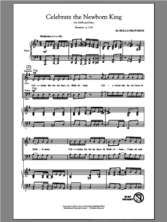 Celebrate The Newborn King sheet music for choir (SATB: soprano, alto, tenor, bass) by Rollo Dilworth, intermediate skill level