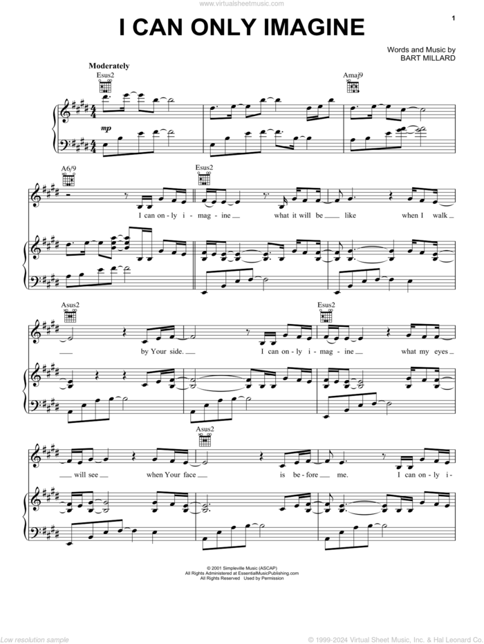 I Can Only Imagine sheet music for voice, piano or guitar by MercyMe, intermediate skill level