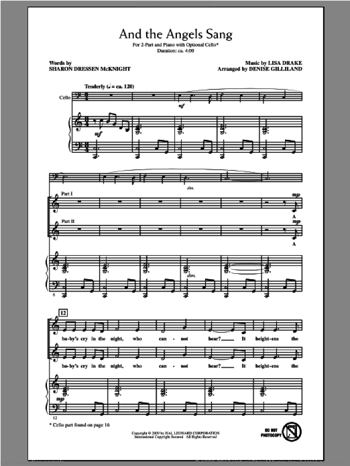 And The Angels Sang sheet music for choir (2-Part) by Denise Gilliland and Lisa Drake, intermediate duet