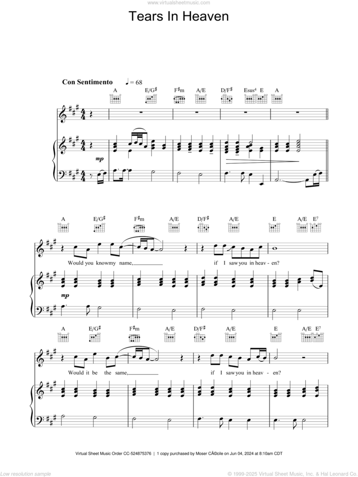 Tears In Heaven sheet music for voice, piano or guitar by The Choirboys, Eric Clapton and Will Jennings, intermediate skill level