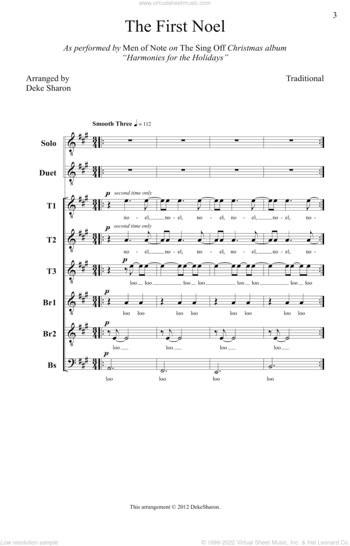 The First Noel sheet music for choir (TTBB: tenor, bass) by Deke Sharon, intermediate skill level