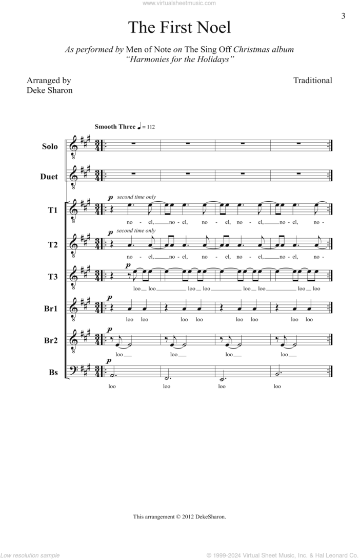 The First Noel sheet music for choir (TTBB: tenor, bass) by Deke Sharon, intermediate skill level