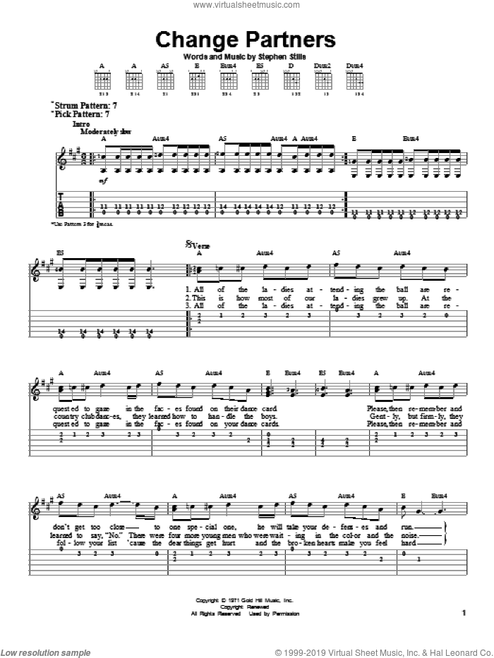 Change Partners sheet music for guitar solo (easy tablature) by Crosby, Stills & Nash, easy guitar (easy tablature)