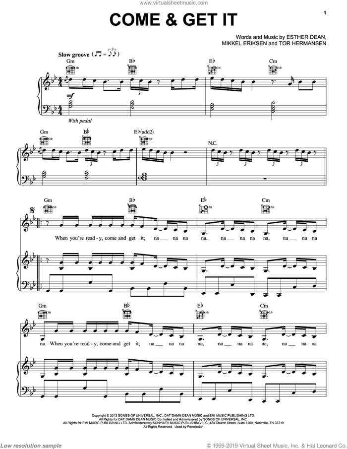 Come and Get It sheet music for voice, piano or guitar by Selena Gomez, intermediate skill level