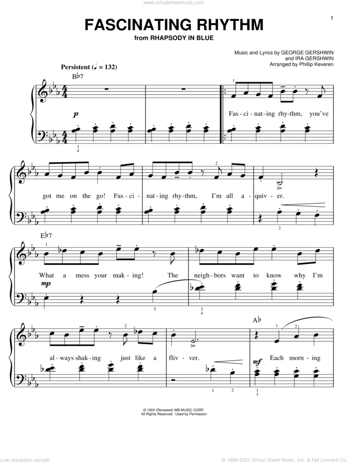 Fascinating Rhythm (arr. Phillip Keveren) sheet music for piano solo by Phillip Keveren, George Gershwin and Ira Gershwin, easy skill level