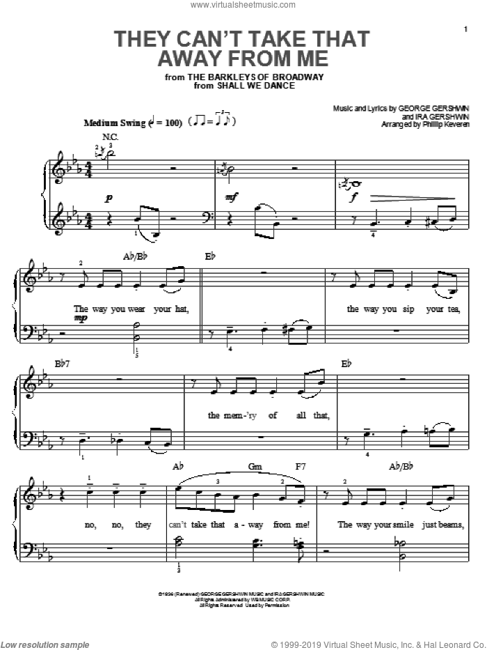 They Can't Take That Away From Me (arr. Phillip Keveren) sheet music for piano solo by Phillip Keveren, Frank Sinatra, George Gershwin and Ira Gershwin, easy skill level
