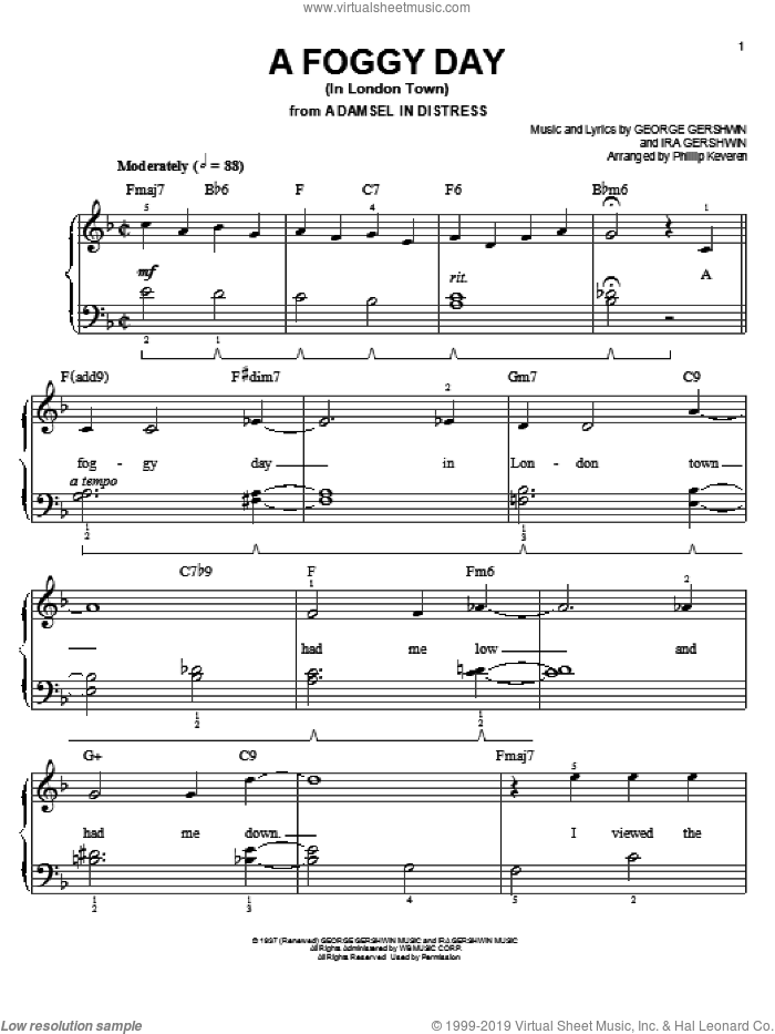 A Foggy Day (In London Town) (arr. Phillip Keveren) sheet music for piano solo by Phillip Keveren, George Gershwin and Ira Gershwin, easy skill level
