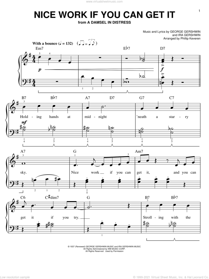 Nice Work If You Can Get It (arr. Phillip Keveren) sheet music for piano solo by Phillip Keveren, Frank Sinatra, George Gershwin and Ira Gershwin, easy skill level