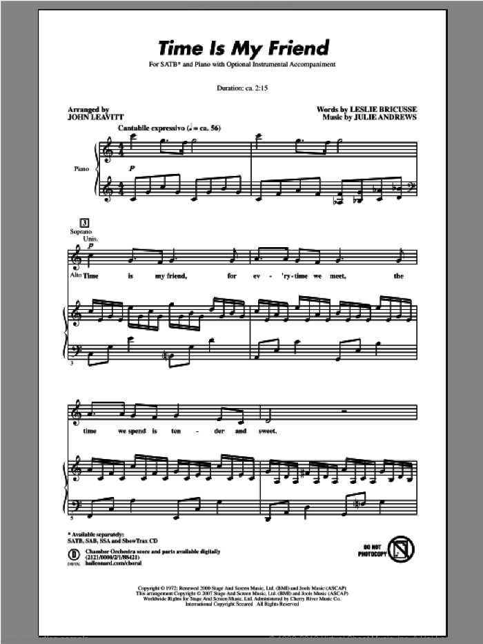 Time Is My Friend sheet music for choir (SATB: soprano, alto, tenor, bass) by John Leavitt, intermediate skill level