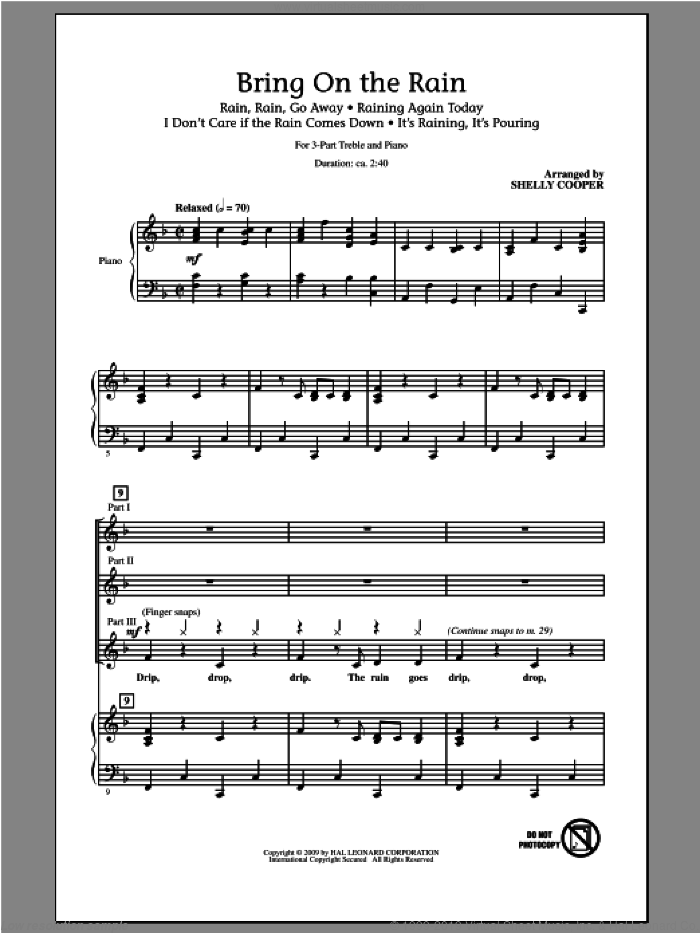 Bring On The Rain (Medley) sheet music for choir (3-Part Treble) by Shelly Cooper, intermediate skill level