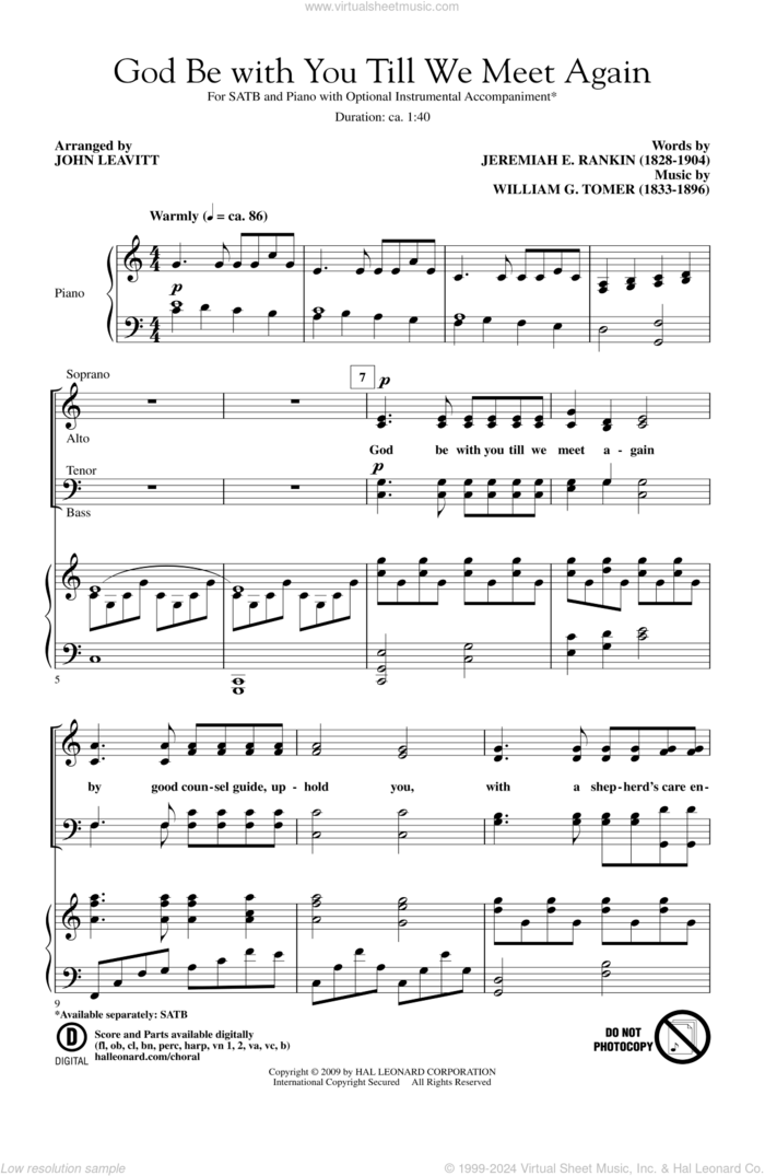 God Be With You Till We Meet Again sheet music for choir (SATB: soprano, alto, tenor, bass) by John Leavitt, intermediate skill level