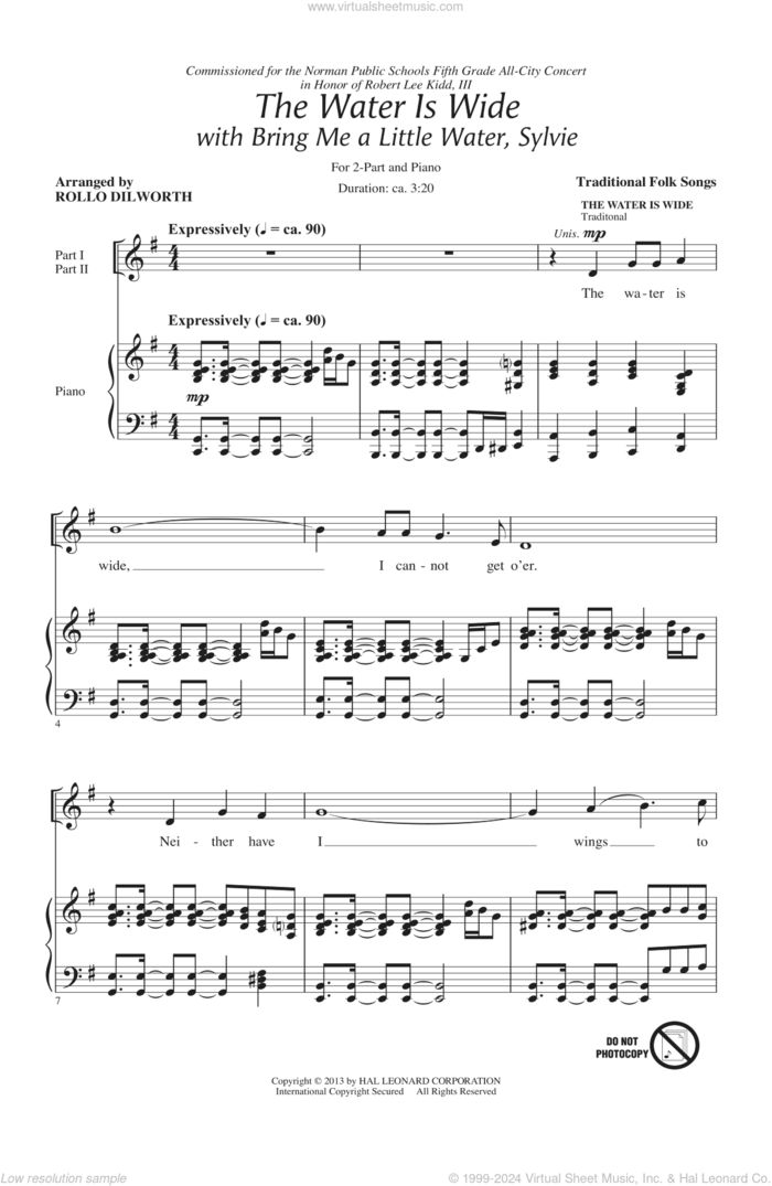 The Water Is Wide (Bring Me A Little Water, Sylvie) sheet music for choir (2-Part) by Rollo Dilworth, intermediate duet