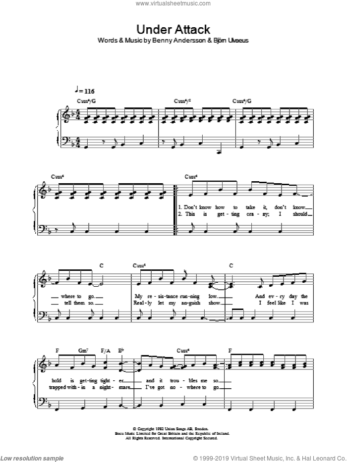 Under Attack sheet music for voice, piano or guitar by ABBA, Benny Andersson, Bjorn Ulvaeus and Miscellaneous, intermediate skill level