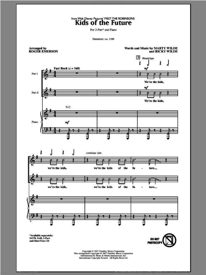 Kids Of The Future sheet music for choir (2-Part) by Roger Emerson and Jonas Brothers, intermediate duet