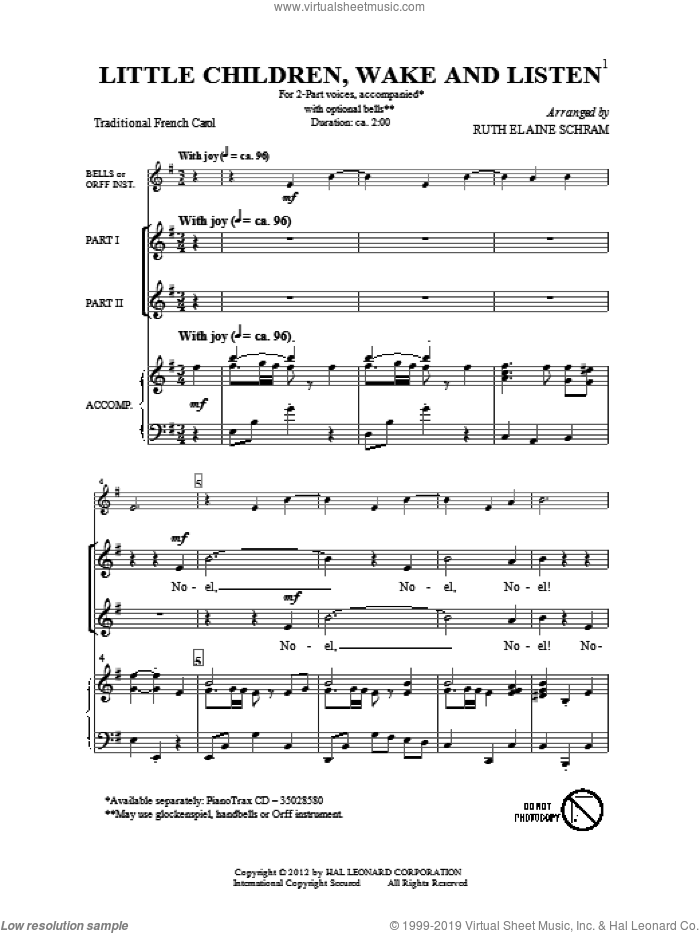 Little Children, Wake And Listen sheet music for choir (2-Part) by Ruth Elaine Schram, intermediate duet