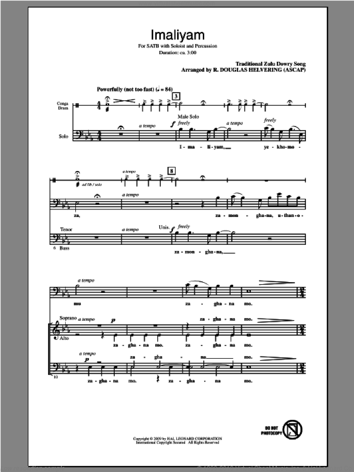 Imaliyam sheet music for choir (SATB: soprano, alto, tenor, bass) by R. Douglas Helvering, intermediate skill level