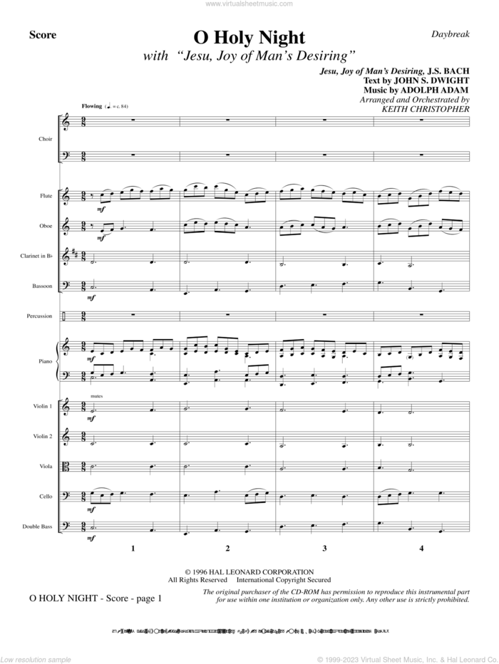 O Holy Night (with 'Jesu, Joy of Man's Desiring') sheet music for orchestra/band (full score) by Keith Christopher, intermediate skill level