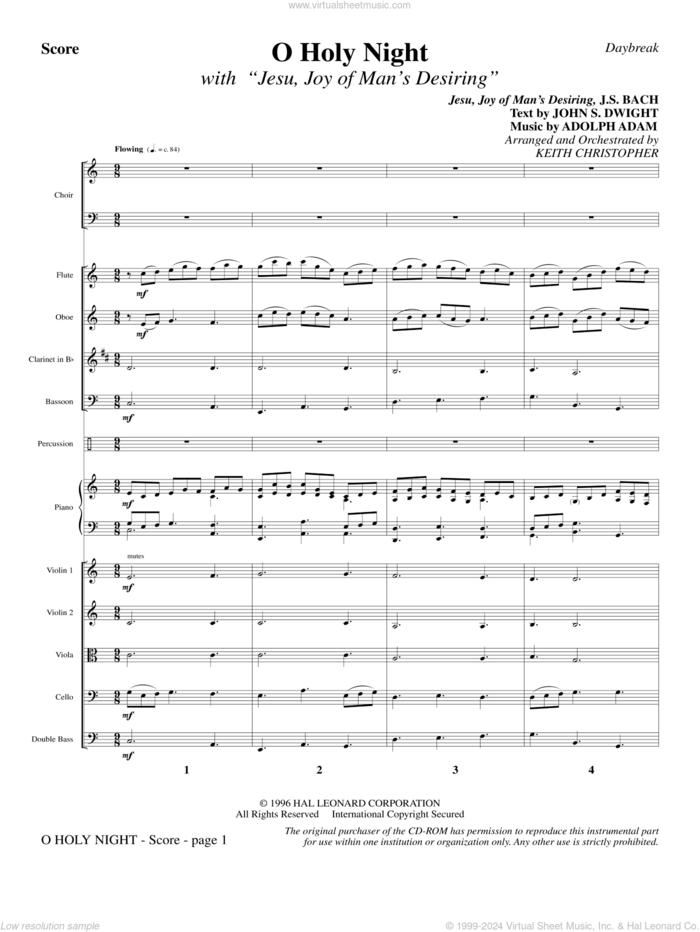 O Holy Night (with 'Jesu, Joy of Man's Desiring') sheet music for orchestra/band (full score) by Keith Christopher, classical wedding score, intermediate skill level