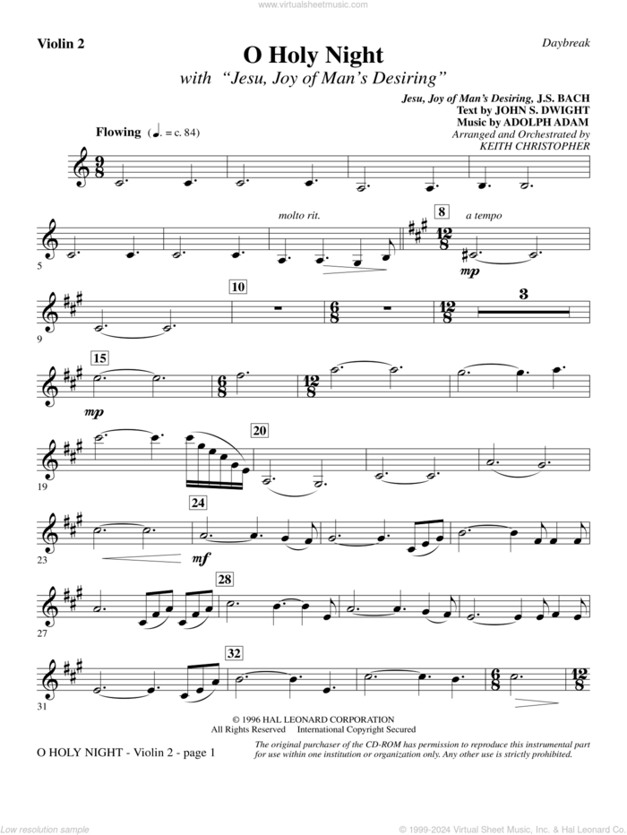 O Holy Night (with 'Jesu, Joy of Man's Desiring') sheet music for orchestra/band (violin 2) by Keith Christopher, classical wedding score, intermediate skill level