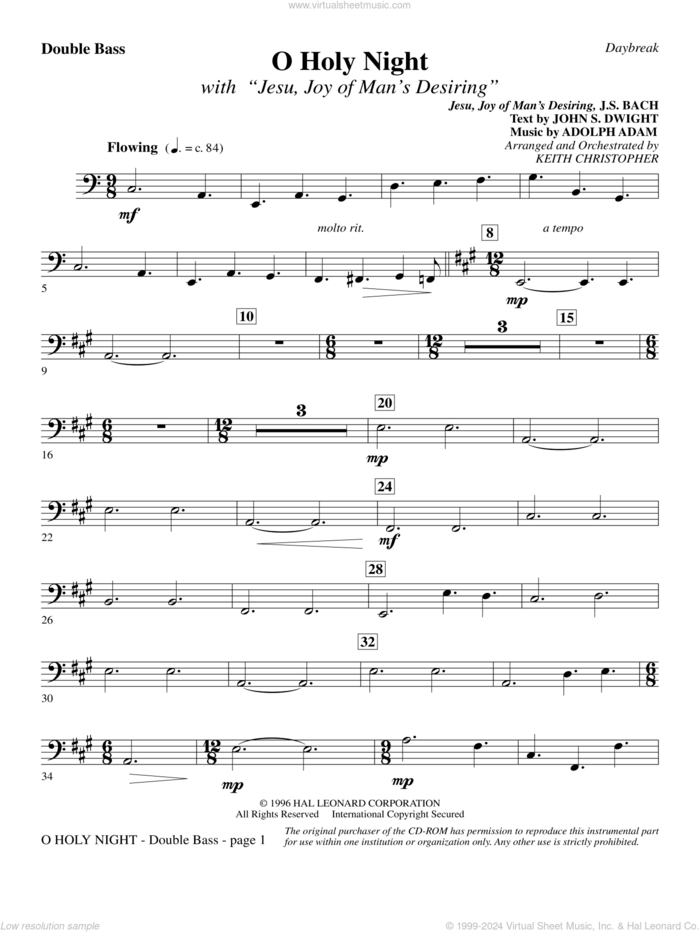 O Holy Night (with 'Jesu, Joy of Man's Desiring') sheet music for orchestra/band (double bass) by Keith Christopher, classical wedding score, intermediate skill level