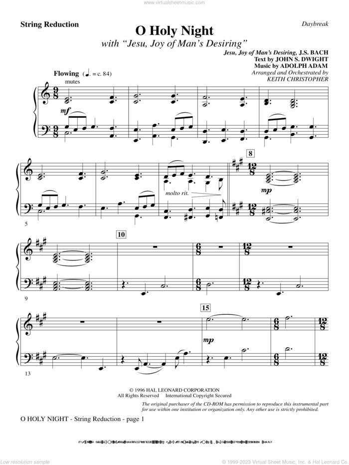O Holy Night (with 'Jesu, Joy of Man's Desiring') sheet music for orchestra/band (keyboard string reduction) by Keith Christopher, intermediate skill level